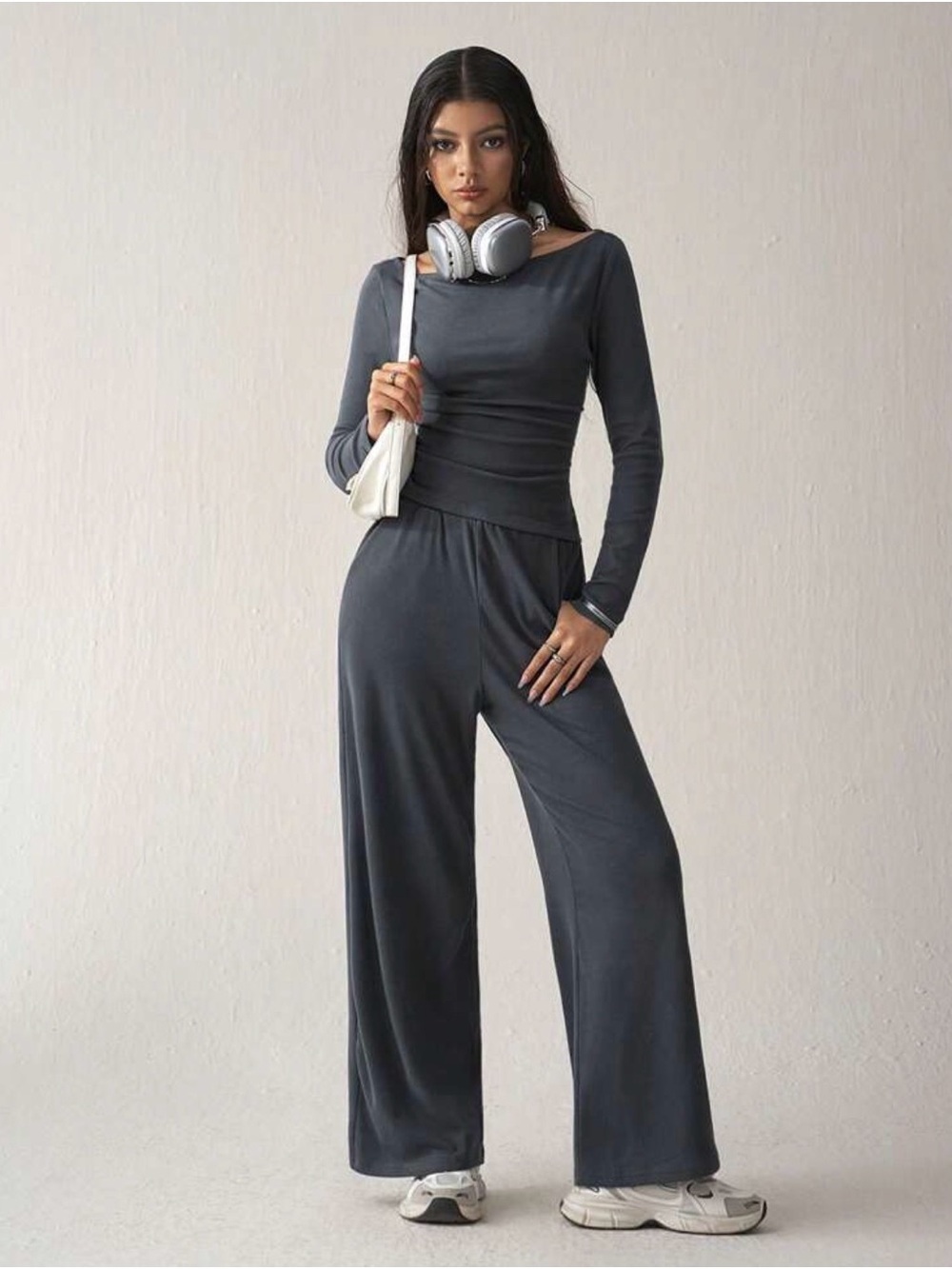 Women's Wide-Leg dark grey Jumpsuit - Charcoal